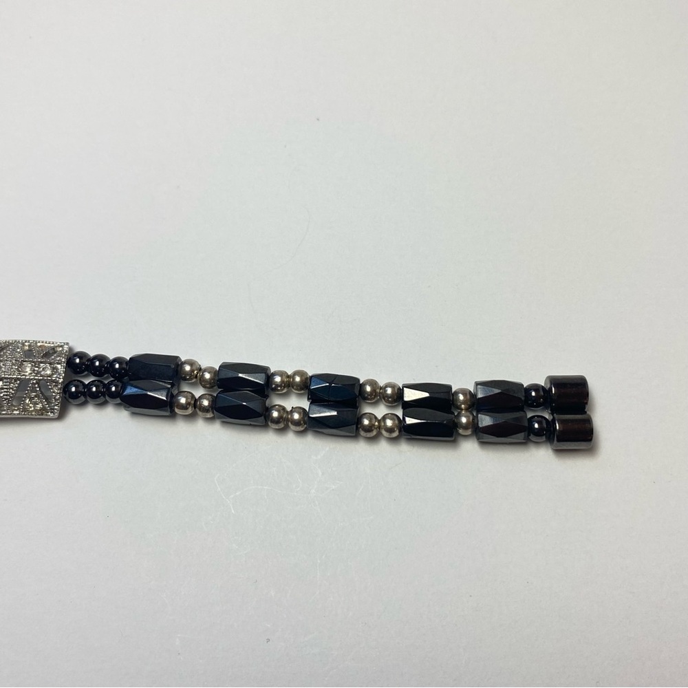 Art Deco Style Silver Tone Rhinestone Double Strand Magnetic Hematite Bracelet‎ - Picture 8 of 9